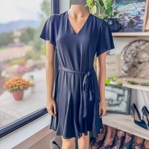 White House Black Market Soft Black Flutter Sleeve V-Neck Midi Dress, Women's 2